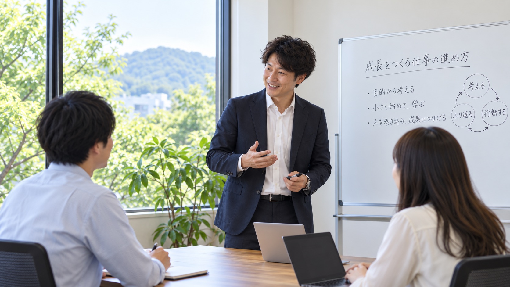 仕事の進め方を話し合う様子